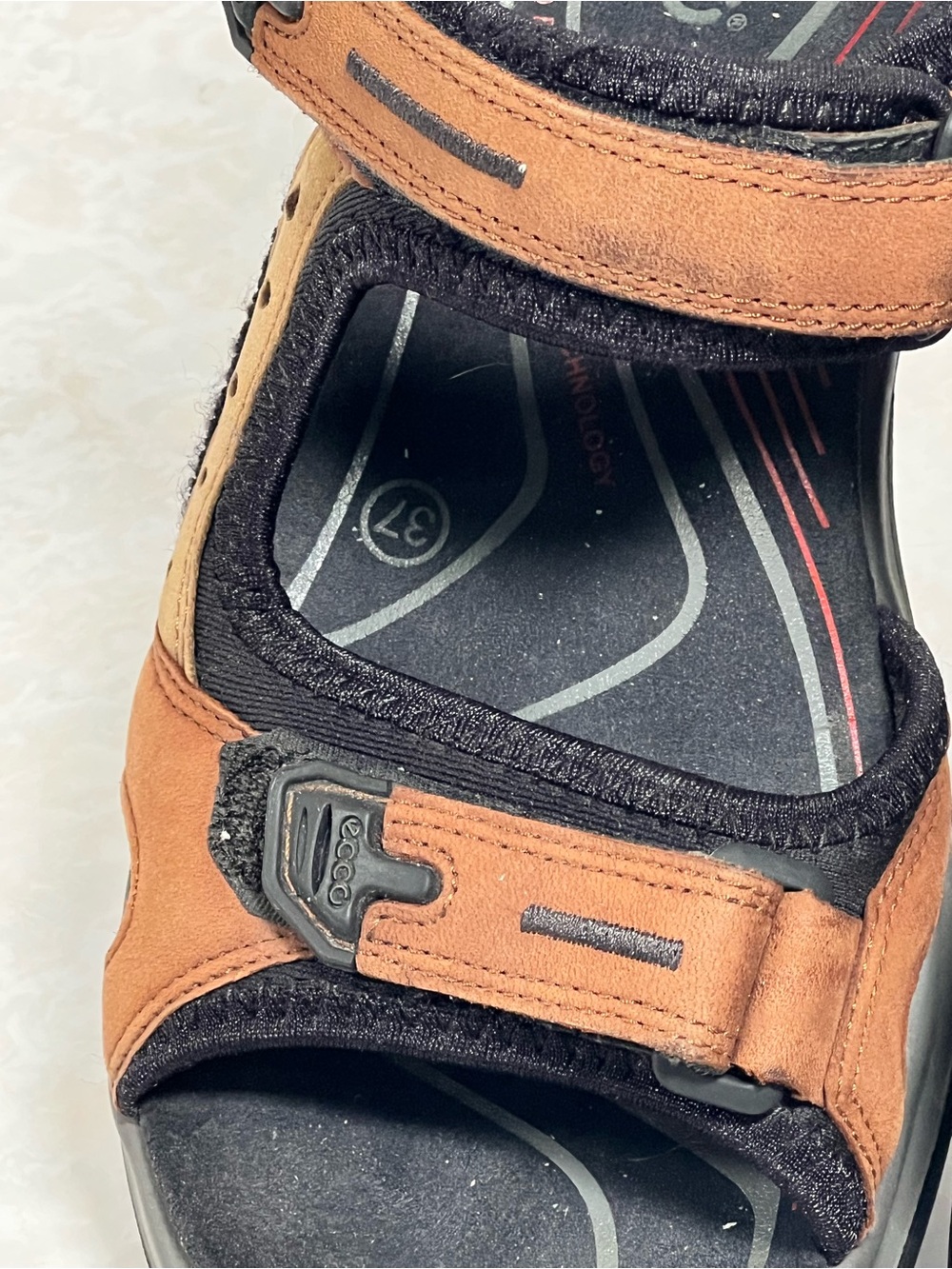 Ecco Hiking Yucatan Sandal Velcro Straps Brown Black US 6.5 Women’s Size 37 - Picture 10 of 11